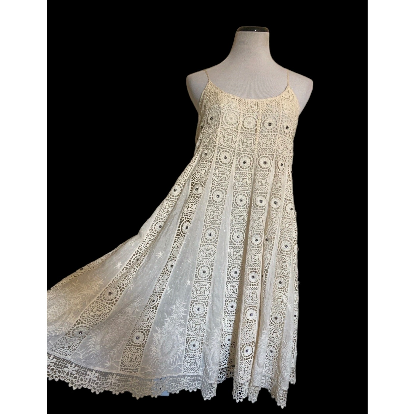 Free People $350 Boho Lace Rhinestone Embroidered Dress